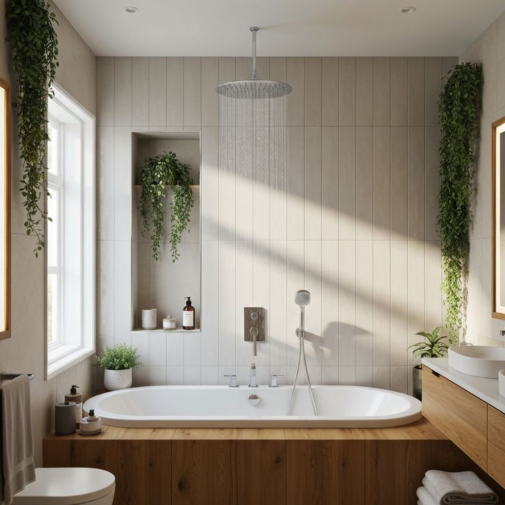 Luxury spa bathroom remodeling Richmond VA with soaking tub and rainfall showerhead